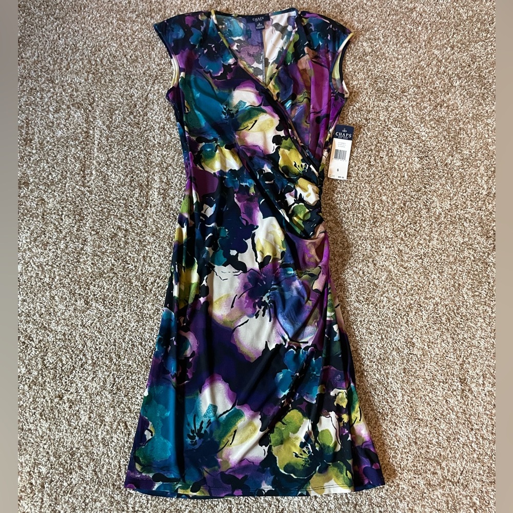 Chaps faux wrap dress NWT
